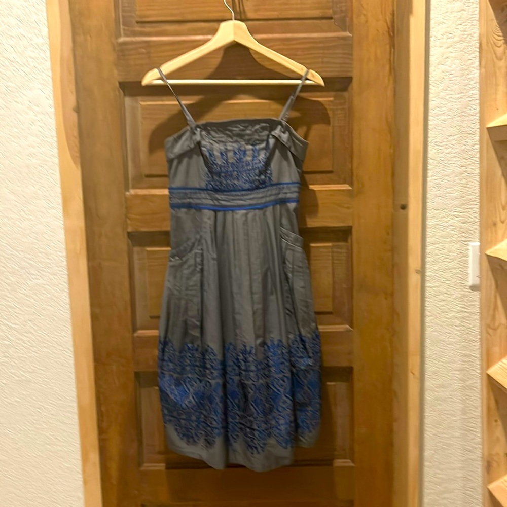 Grey and blue floreat Anthropologie dress